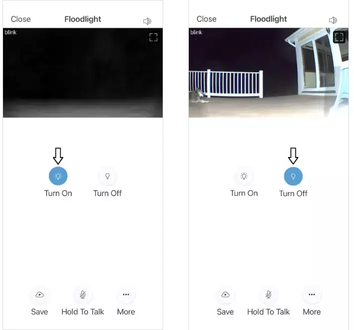 Mengaktifkan dan menonaktifkan Floodlight menggunakan layar tampilan langsung